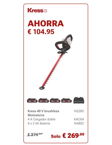 KIT CORTASETOS KRESS KG285.9 SIN ESCOBILLAS 40V 61 Cm CON 4 BATERIAS DE 2Ah Y CARGADOR DOBLE